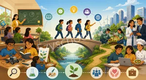Illustration of how schools are connecting classrooms and real life