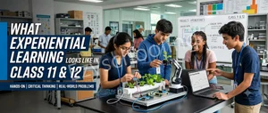 Senior school students collaborating on a hands-on experiential learning project at The Beacon School in Gurgaon
